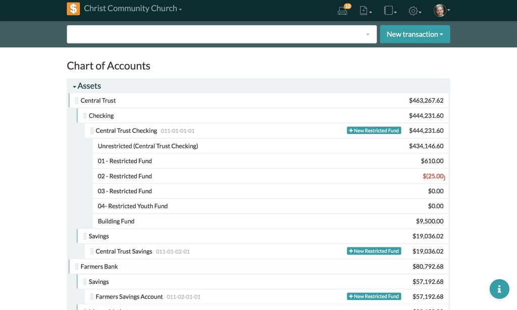Church360 Ledger Chart of Accounts