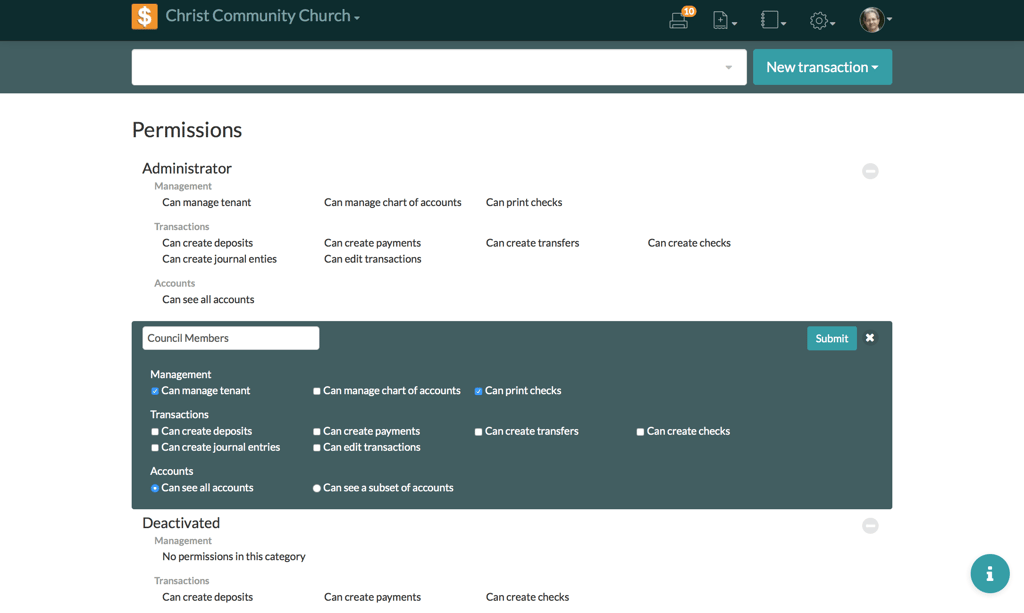 Church360 Ledger Permissions