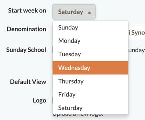 Start week on drop down in General Settings