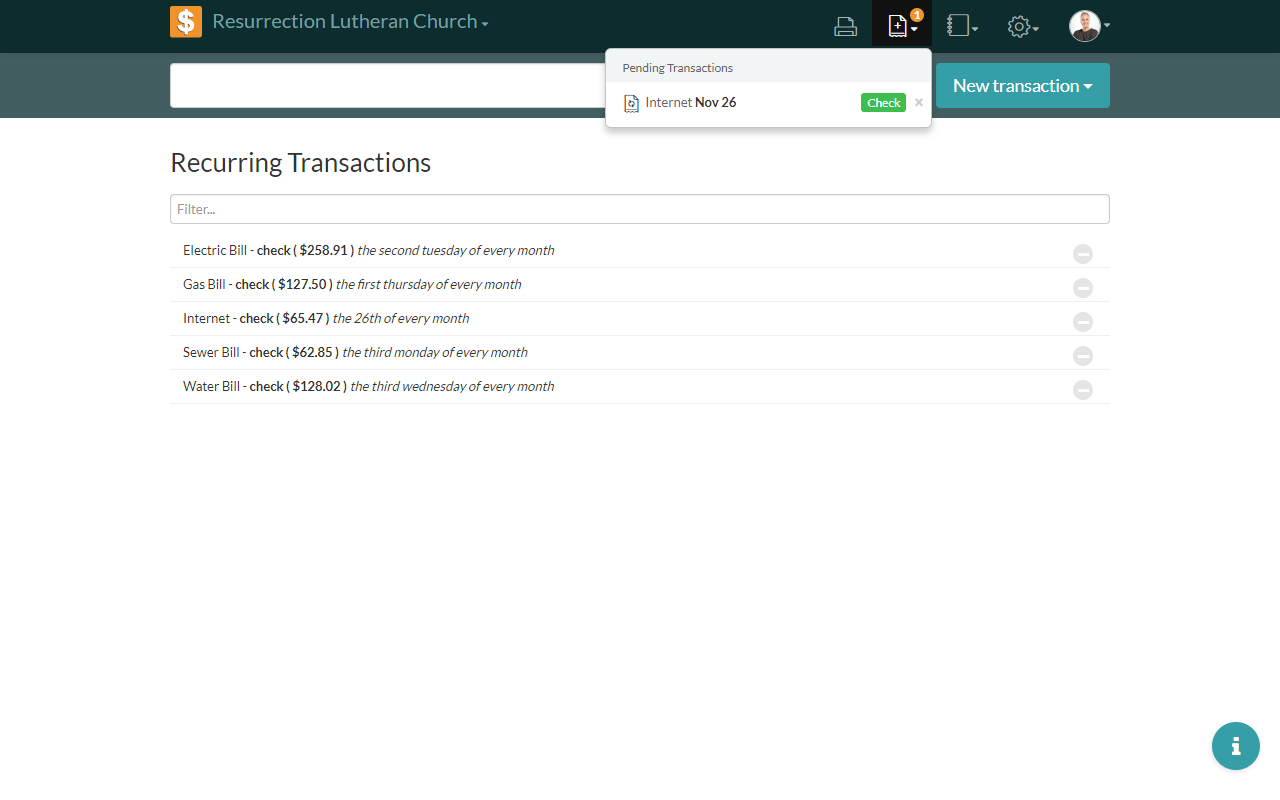 Screenshot of notification for a recurring transaction