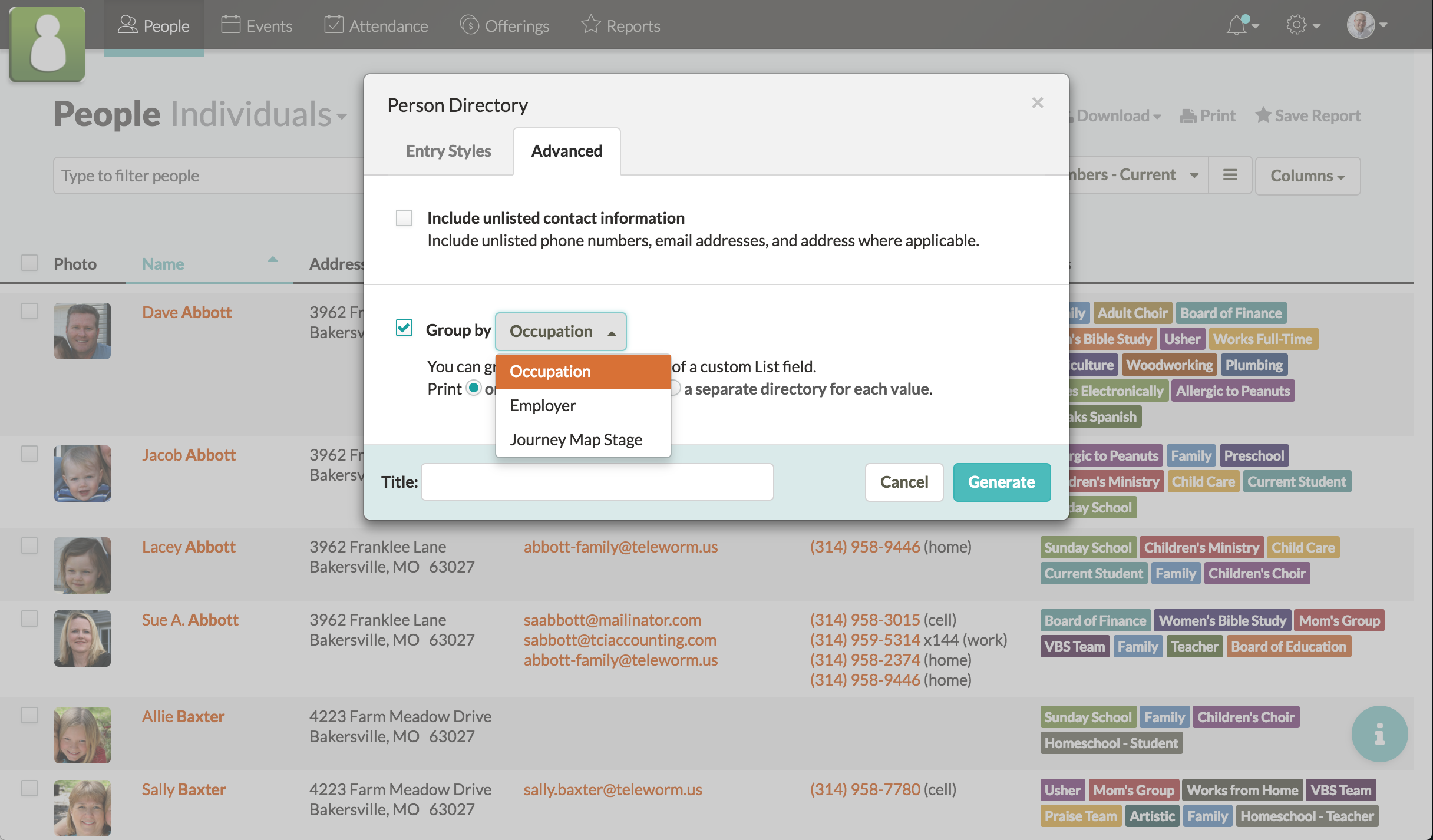Screenshot of grouping by custom fields