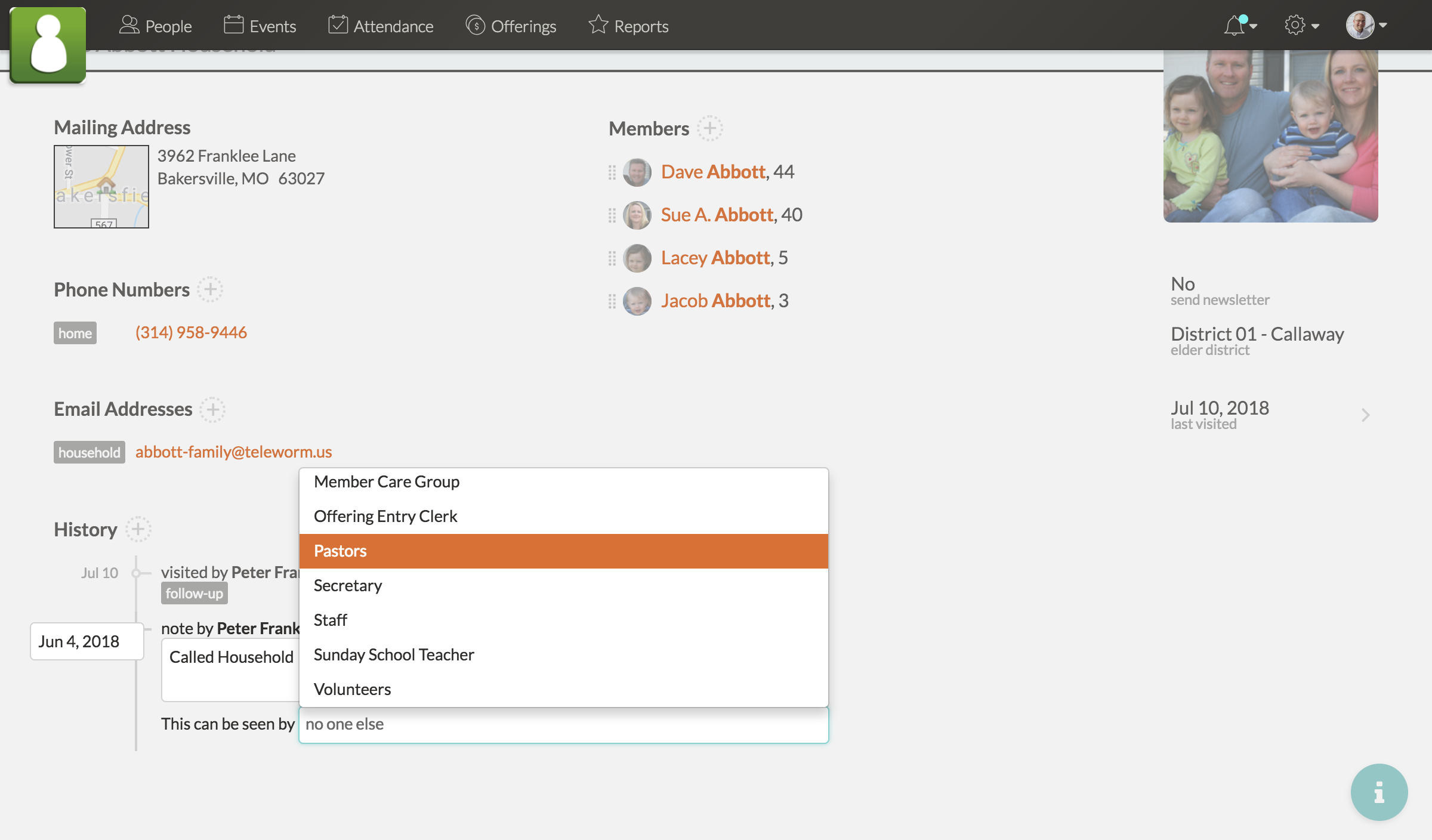 Screenshot of setting permissions on notes