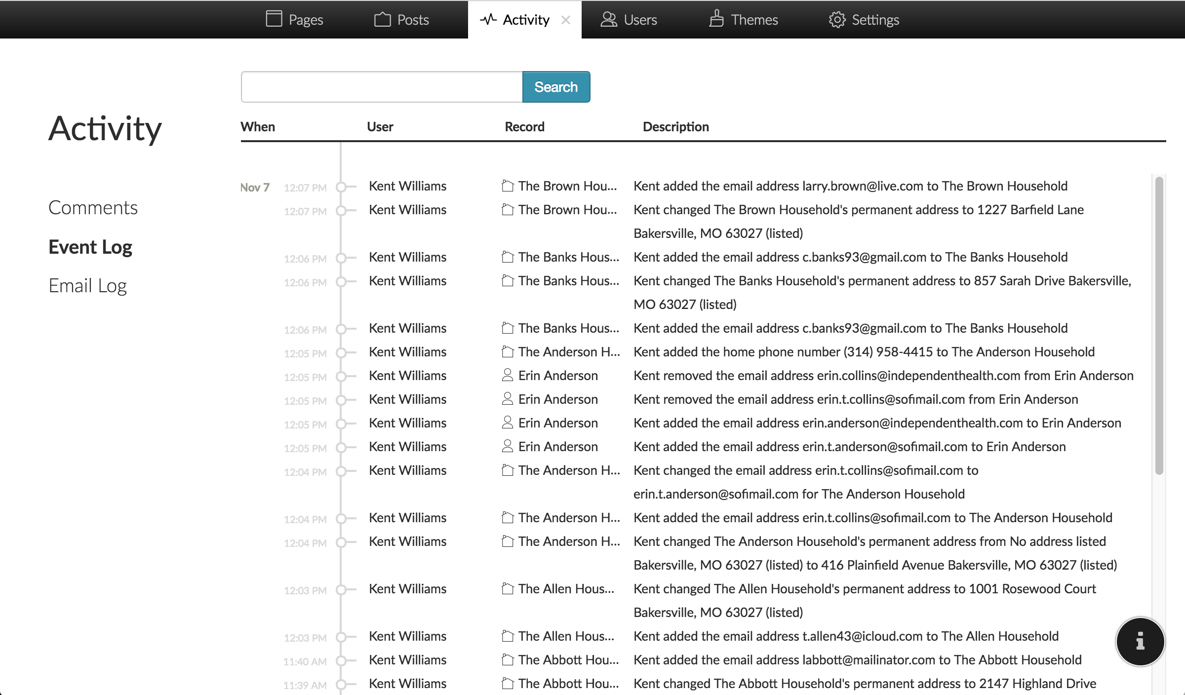 Screenshot of Event Log