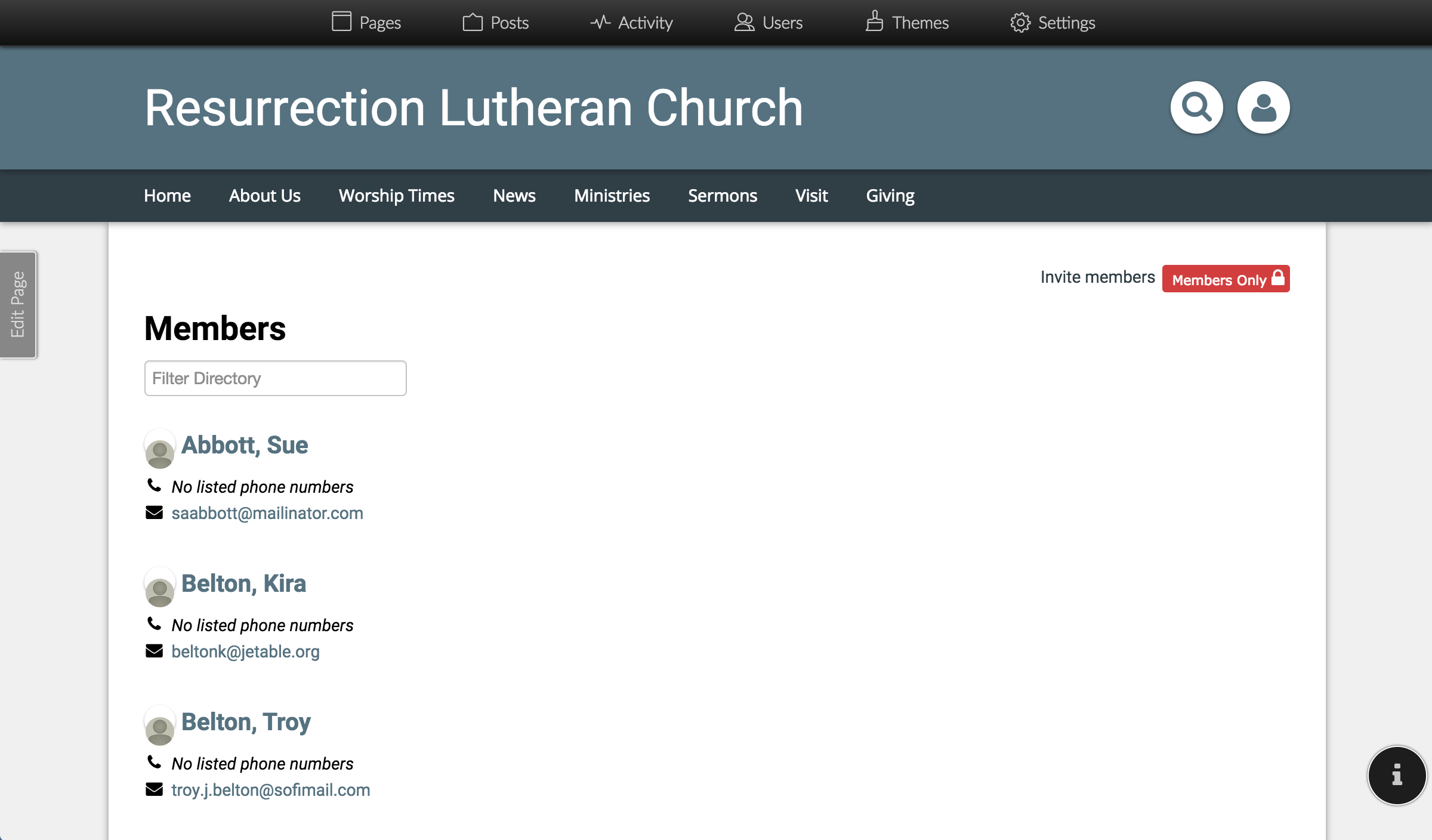 Screenshot of Member Directory