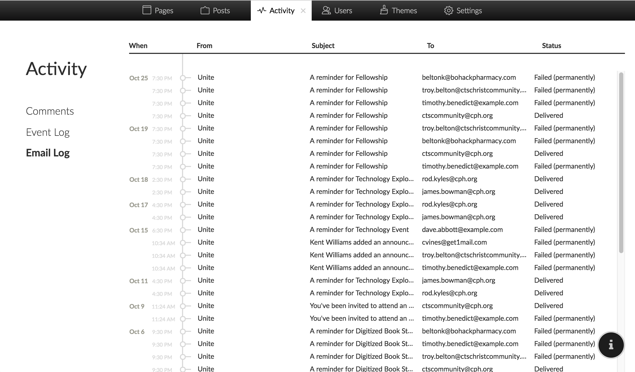 Screenshot of Email Log