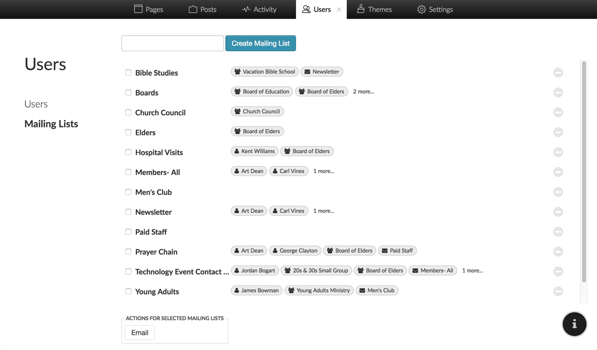Mailing Lists Church360° Unite Features
