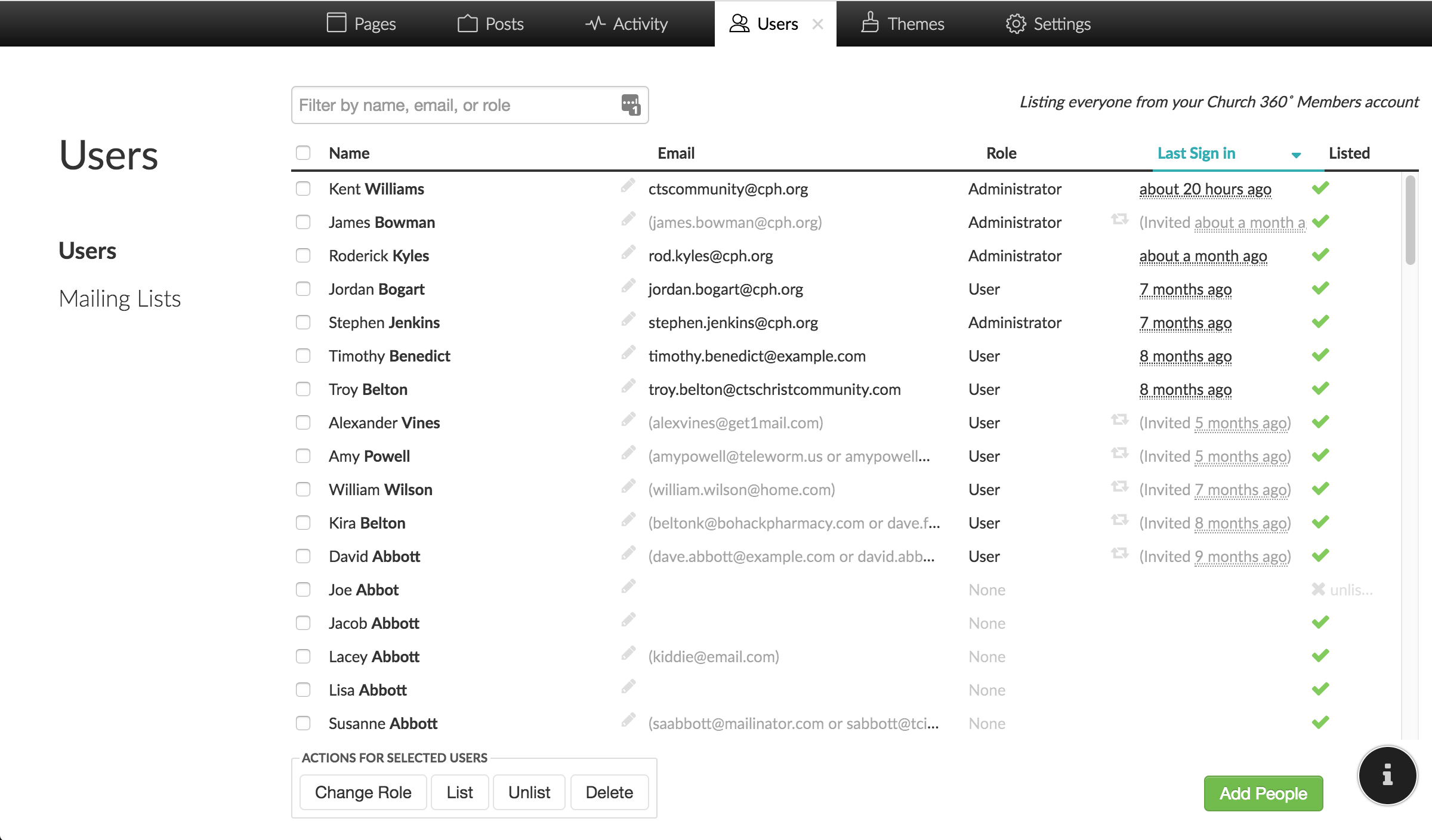 Screenshot of User List Showing Last Logins
