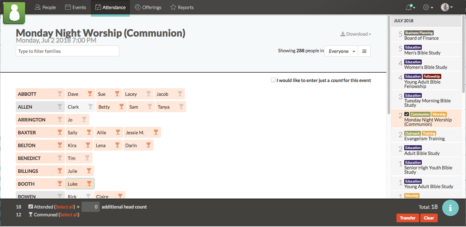 Screenshot showing attendance tracking feature